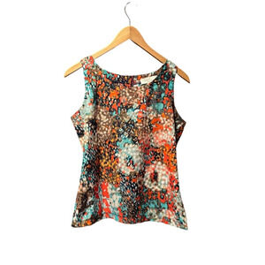 Olive & Oak Top Women S Tank Floral Water Color Orange Blue Blouse Office Spring